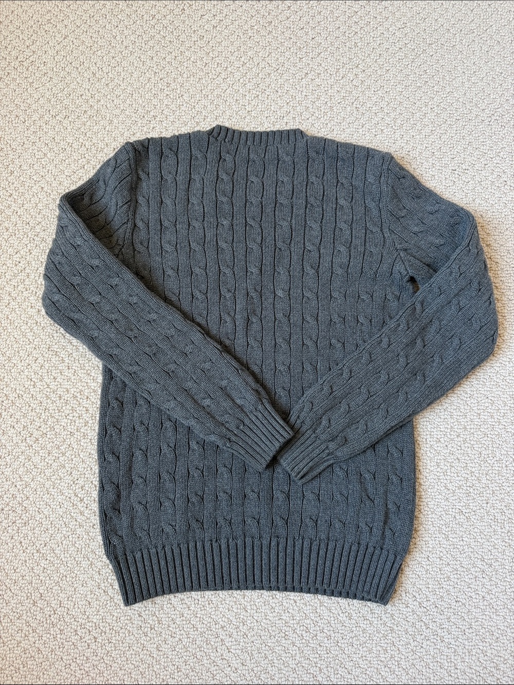 Ralph Lauren Gray Cable Knit Crewneck Sweater with Red Polo Patch - Picture 6 of 6